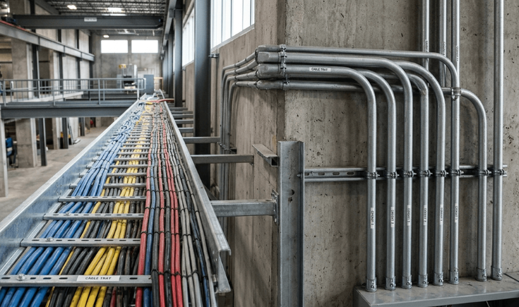 Cable trays and conduits used in industrial electrical infrastructure