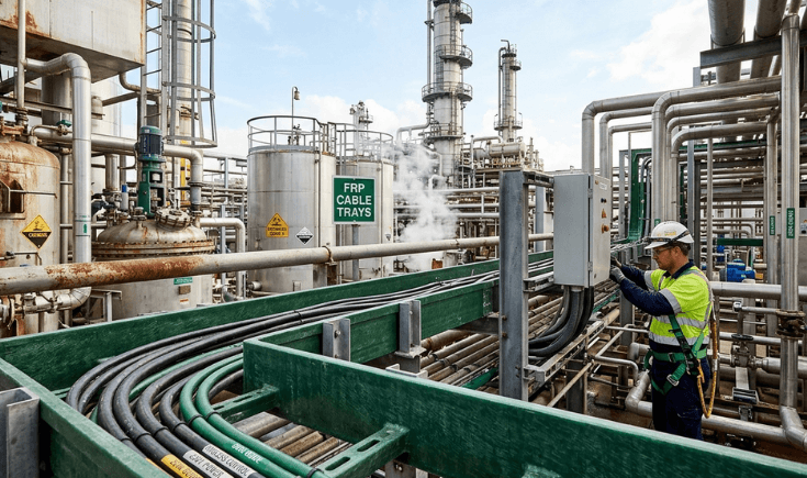 FRP cable trays in chemical industry for corrosion resistant cable management